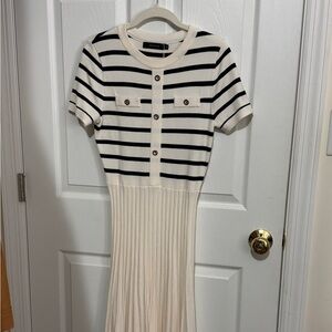 NWT Cream and Black Striped Midi Dress